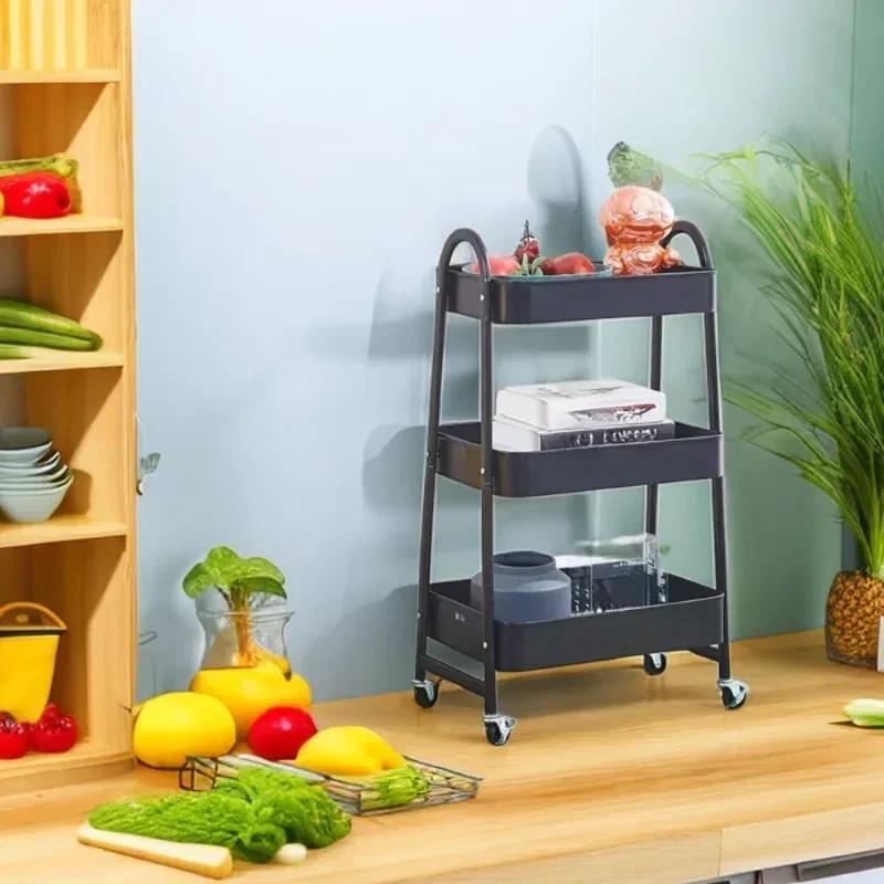 

Мобильный стеллаж для хранения вещей, бытовая тележка на колесах, 3 яруса, многофункциональная тележка для хранения в форме буквы А, вместительная кухонная тележка для хранения чёрный
