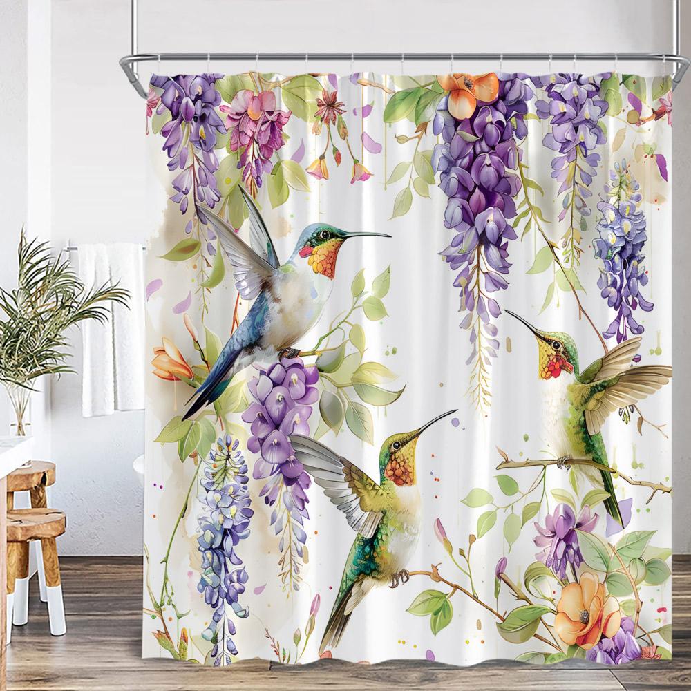 Tropical Leaf Parrots Shower Curtain Boho Vintage Floral Flower Hummingbird Plant Bathroom Decor Animal Print Modern Bath Curtai