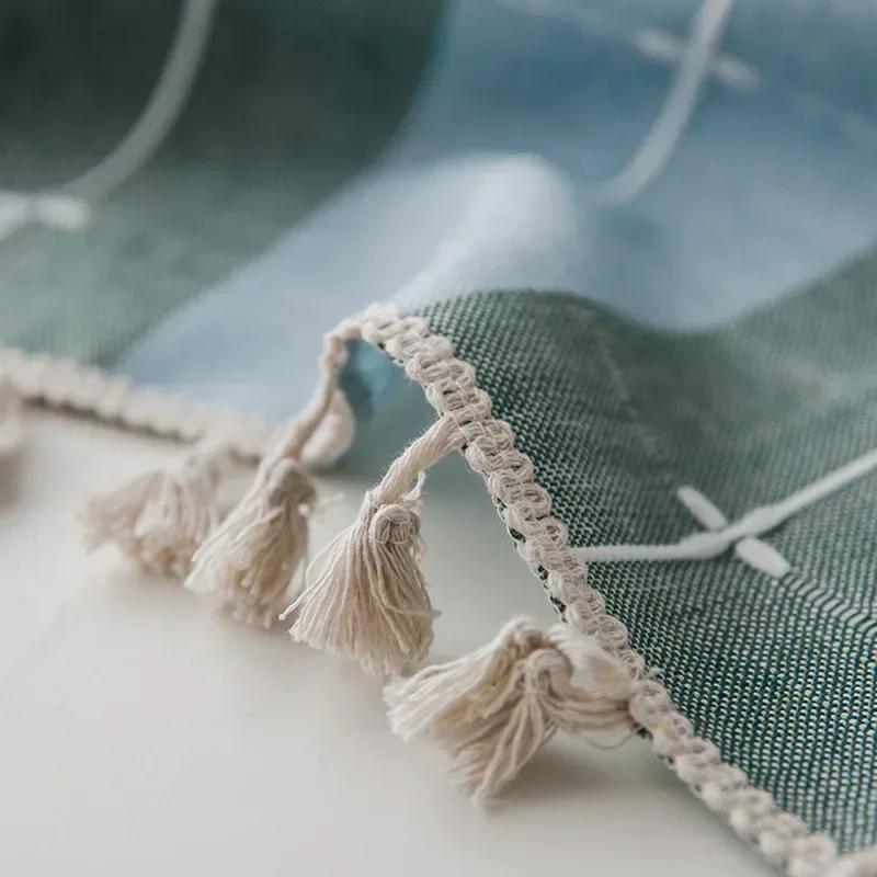 Nordic Cotton Linen Tablecloth Waterproof and Wash Free Tablecloth  Checkered Table Cloth Hotel Square Table Cover with Lace Hem