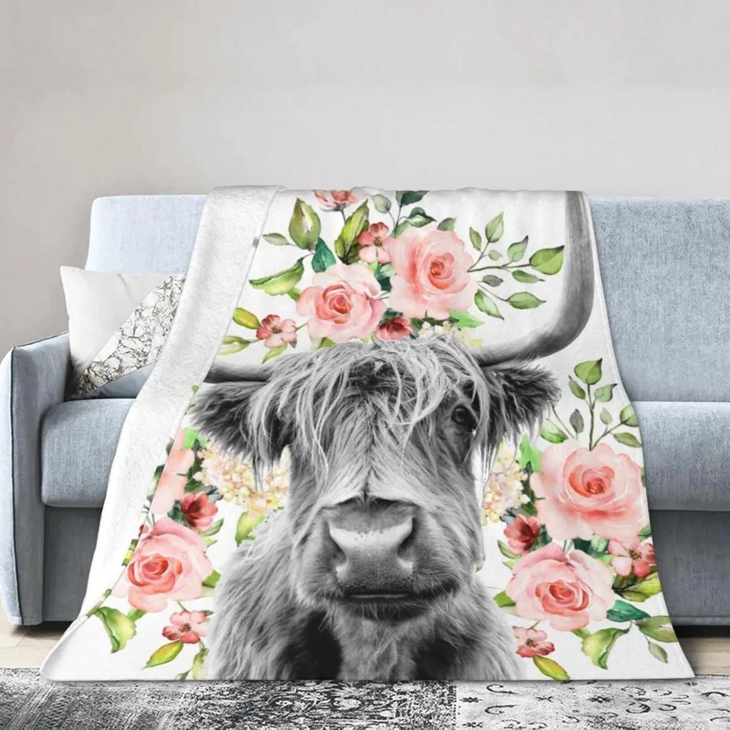 Hochlandkuh-Print Decke und Überwürfe Niedliches Bauernhoftier Kuh Geschenke Weiche Warme Bettwäsche Decke für Mädchen Kinder Erwachsene Sofa Reise