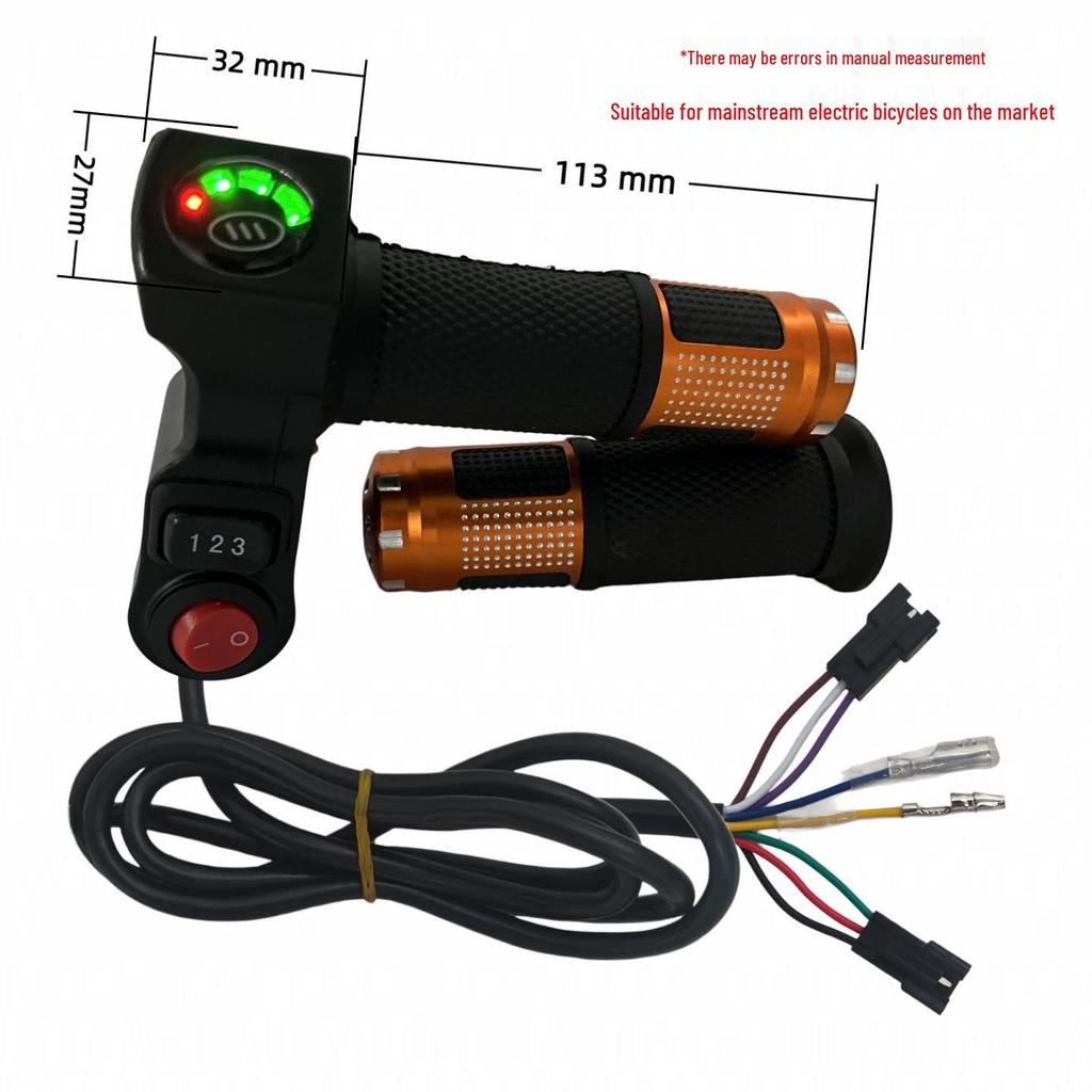 Four-Light Switch & Voltage Display Electric Bicycle Throttle Grip with Three-Speed Control