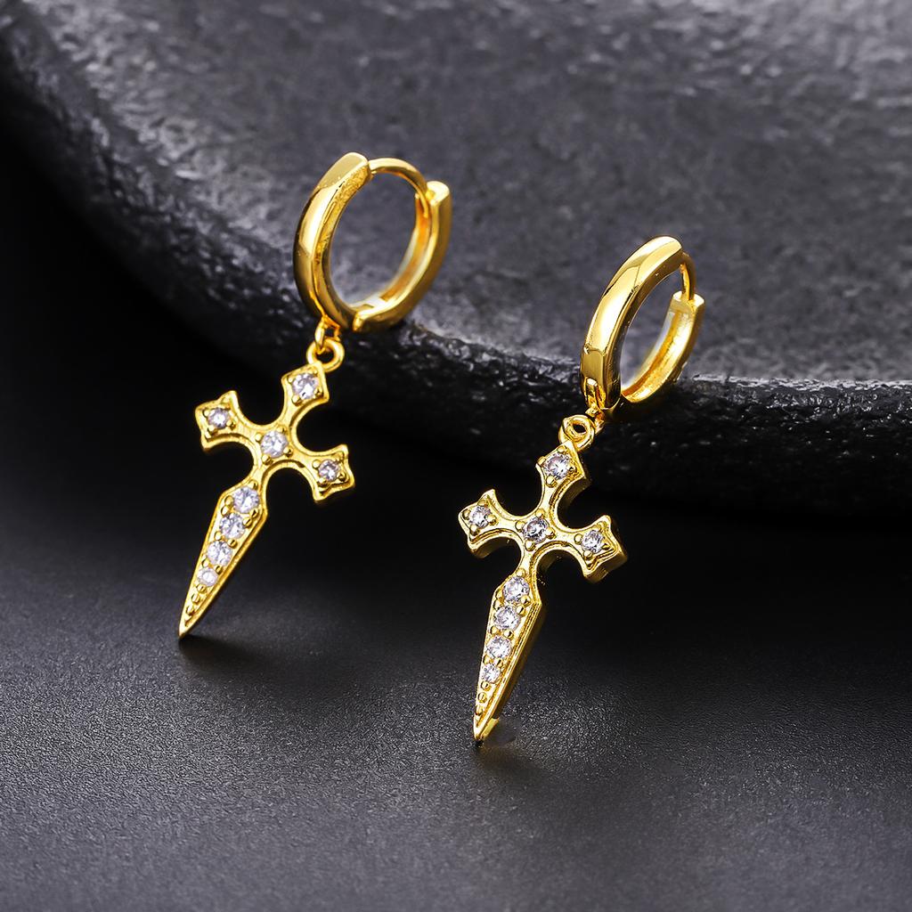 Men Women Zircon Cross Earrings Rock Light Luxury High End Ear Cuffs Trendy Jewelry