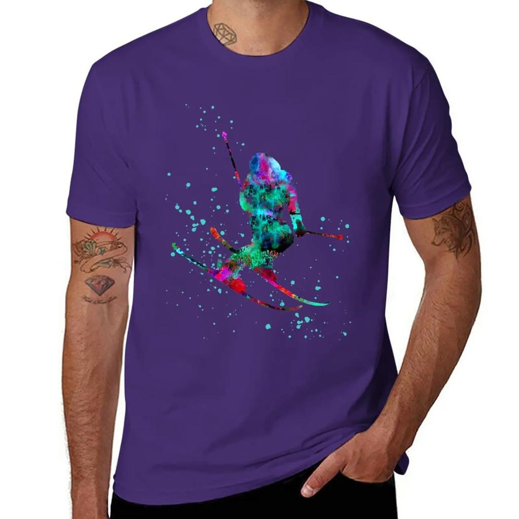 Ski, skiing, skier, watercolor ski, winter sports, watercolor skier T-Shirt vintage clothes plus sizes men clothes