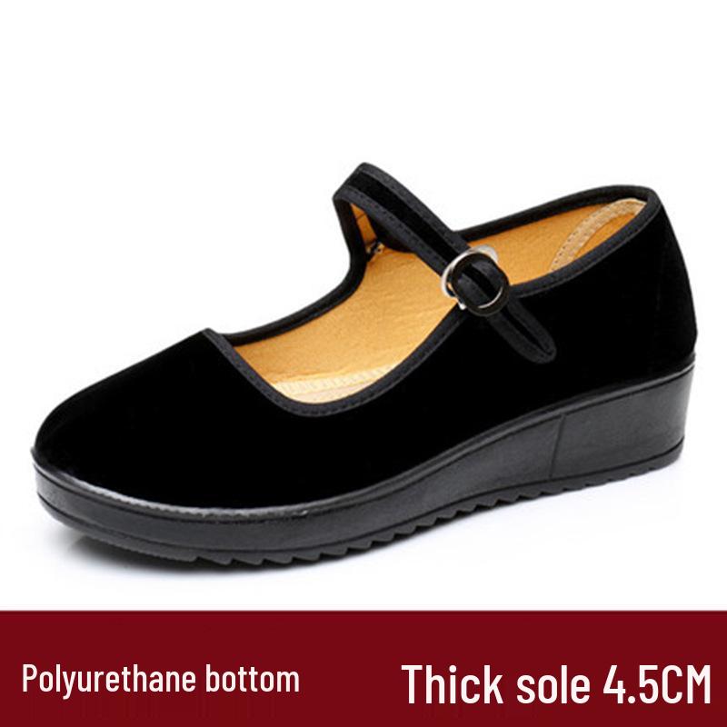 Scarpe di stoffa nere da donna: Stile Vecchio Pechino, Suola Piatta Spessa, Adatto per Mezza Età e Anziani, Perfetto per Etichetta Alberghiera e Ballo.