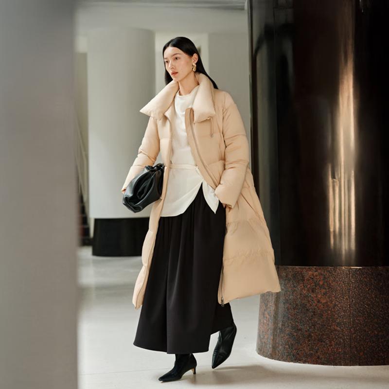 Eral Women's 2025 A/W Long Down Jacket with Large Lapel & Chinese Frog Buttons