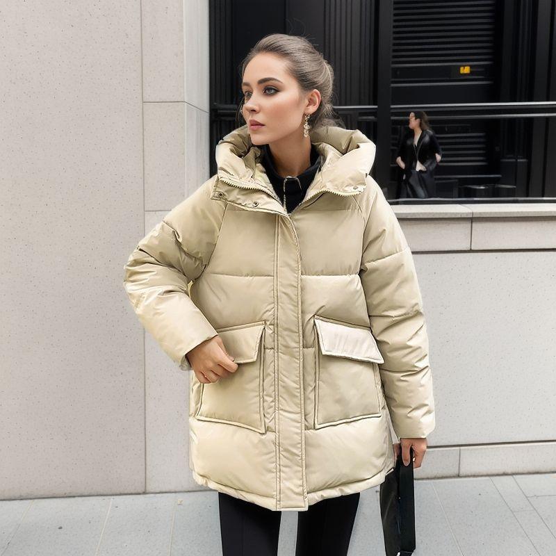 Women's Winter Jacket Winter Women 's Thicken Warm Pure Color Cotton Jacket Female 2 Pocket Casual Loose Parkas Women's Clothing