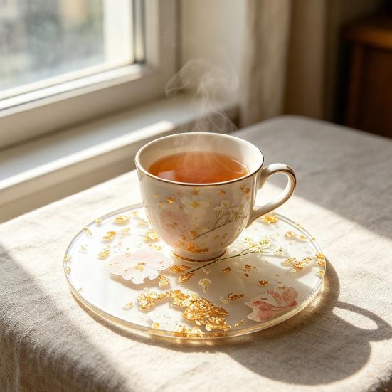 2Pcs Acrylic Drink Coaster Flowers Printed Heat-Resistant Coaster Waterproof Clear Non-Slip Cup Mat Gift for Mother's Day Birthday Holiday