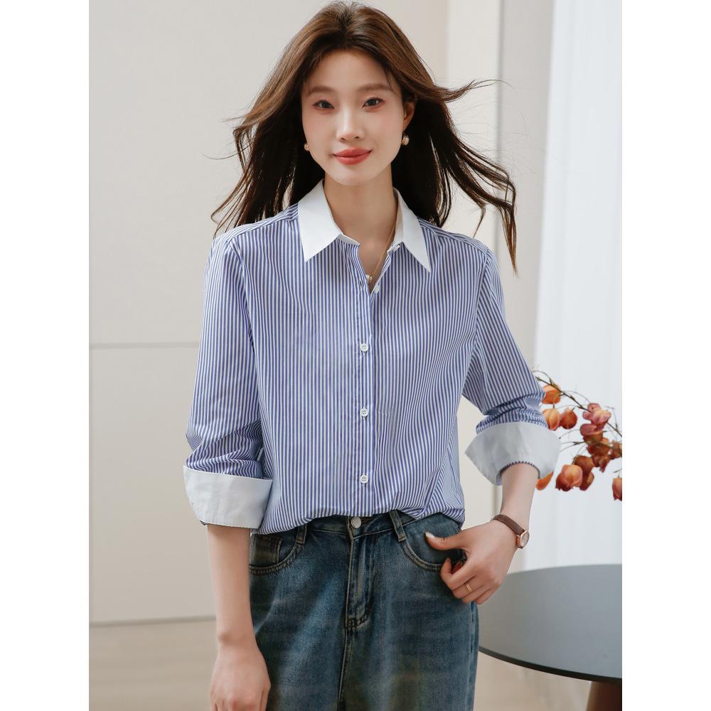 2026 Spring Korean Fashion Long Sleeve Striped Shirt for Women