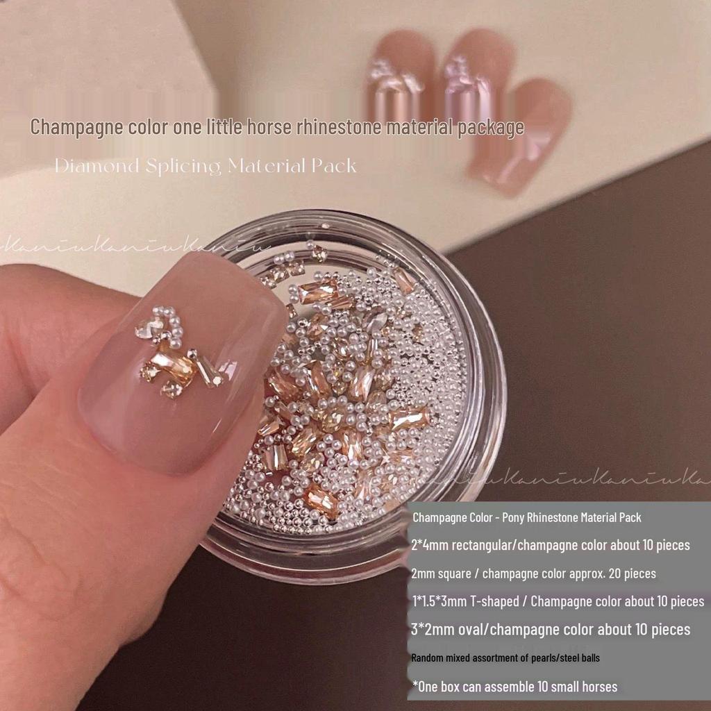 New Year Little Horse Sparkly Zirconia Rhinestone Nail Art Kit - High Quality Strips, Irregular Shapes, Pearls & Rhinestones