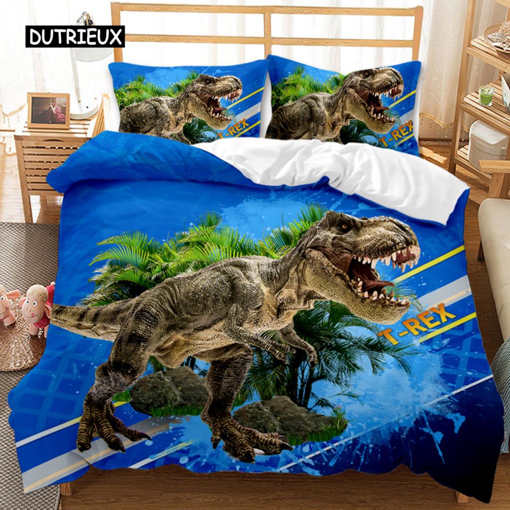 Dinosaur Duvet Cover Set Jurassic World Battle Bedding Set Unique Dinosaur Polyester Bedding for Kids Adults Queen King Size