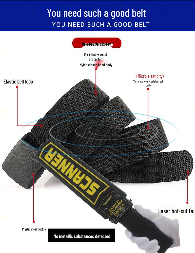 Genuine YKK Buckle: Metal-Free Nylon Elastic Belt - Lightweight Woven Canvas Military Training Belt