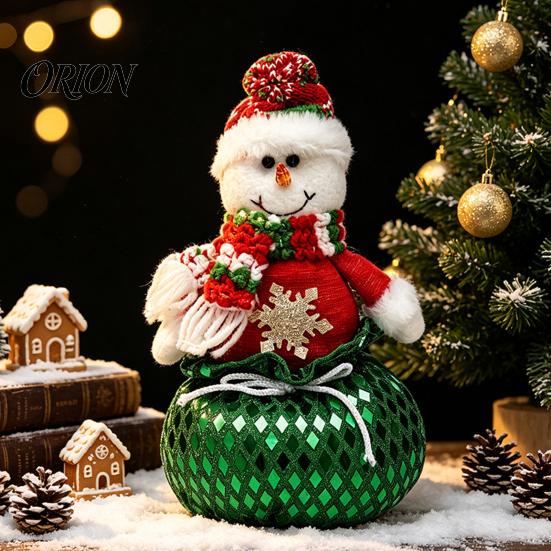 Festive Table Centerpieces Sequins Christmas Santa Claus/Snowman/Elk Ornaments with Candies Storage Pocket, Plush Claus Red or Green Figures