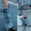 Womens Harajuku Punk Rock Denim Leg Warmer Socks Gothic Bandage Buckled Knee High Foot Cover Aesthetic Grunge Streetwear