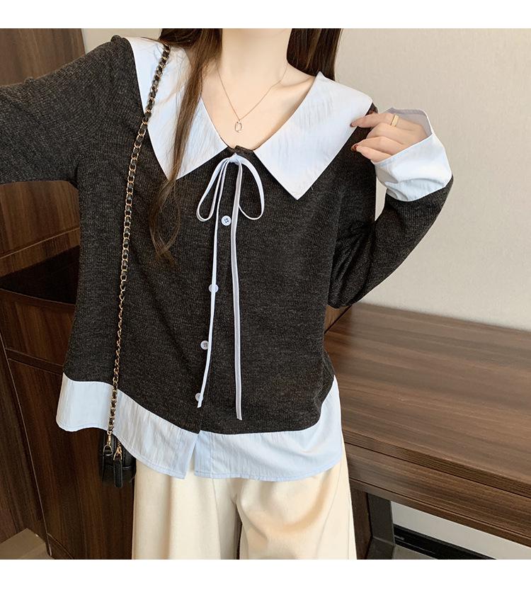 2026 Spring Plus Size Women's College-Style Patchwork Two-Piece Long Sleeve Top