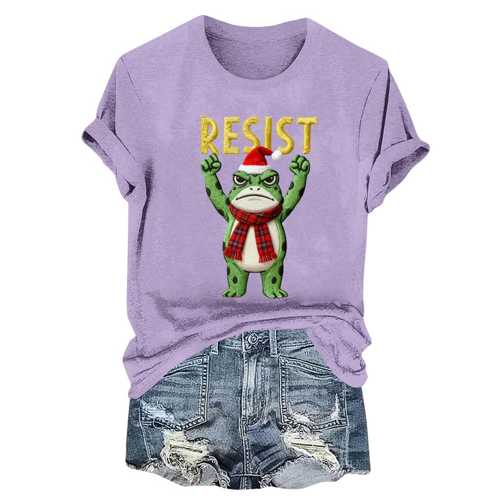 Women's Fashion Casual Printed Round Neck Short Sleeved Pullover T-Shirt Top