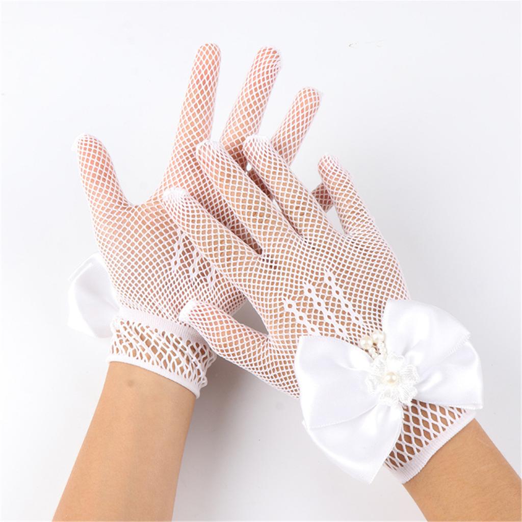 1 Pair Lace Girls' Formal Gloves Comfortable Nylon Fabric Mittens for Wedding Dresses and Special Occasions White/Black