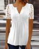 Women's V Neck Long Sleeve Tunic Top Regular Fit Urban Floral Print Lace Spliced Bubble Sleeve Blouse