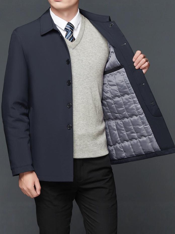 Men's Winter Casual Lapel Cotton Jacket - Middle-aged & Elderly, Thickened Fashionable Dad Coat, Business Style