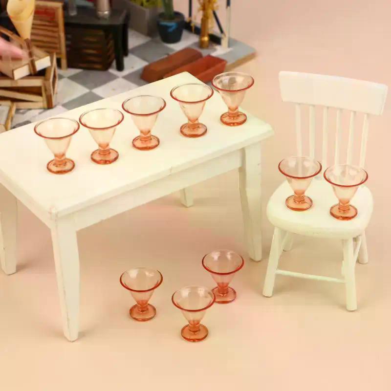 10Pcs Dollhouse Simulation Mini High Footed Champagne Glass Ornament Toys Cute Dollhouse Miniature Accessories Decoration Toys