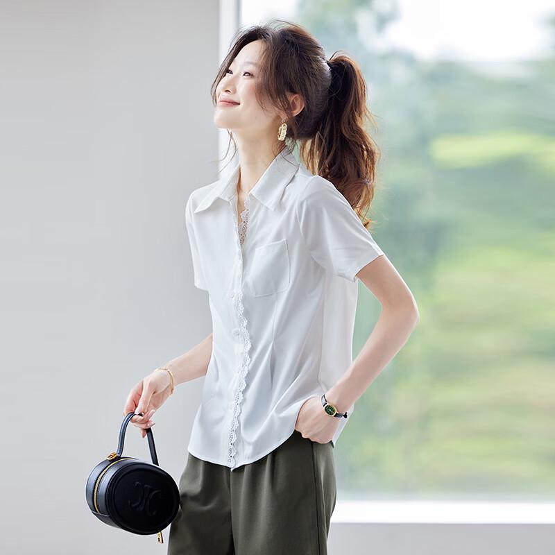 Telorom Women's Lace Patchwork Short Sleeve Blouse