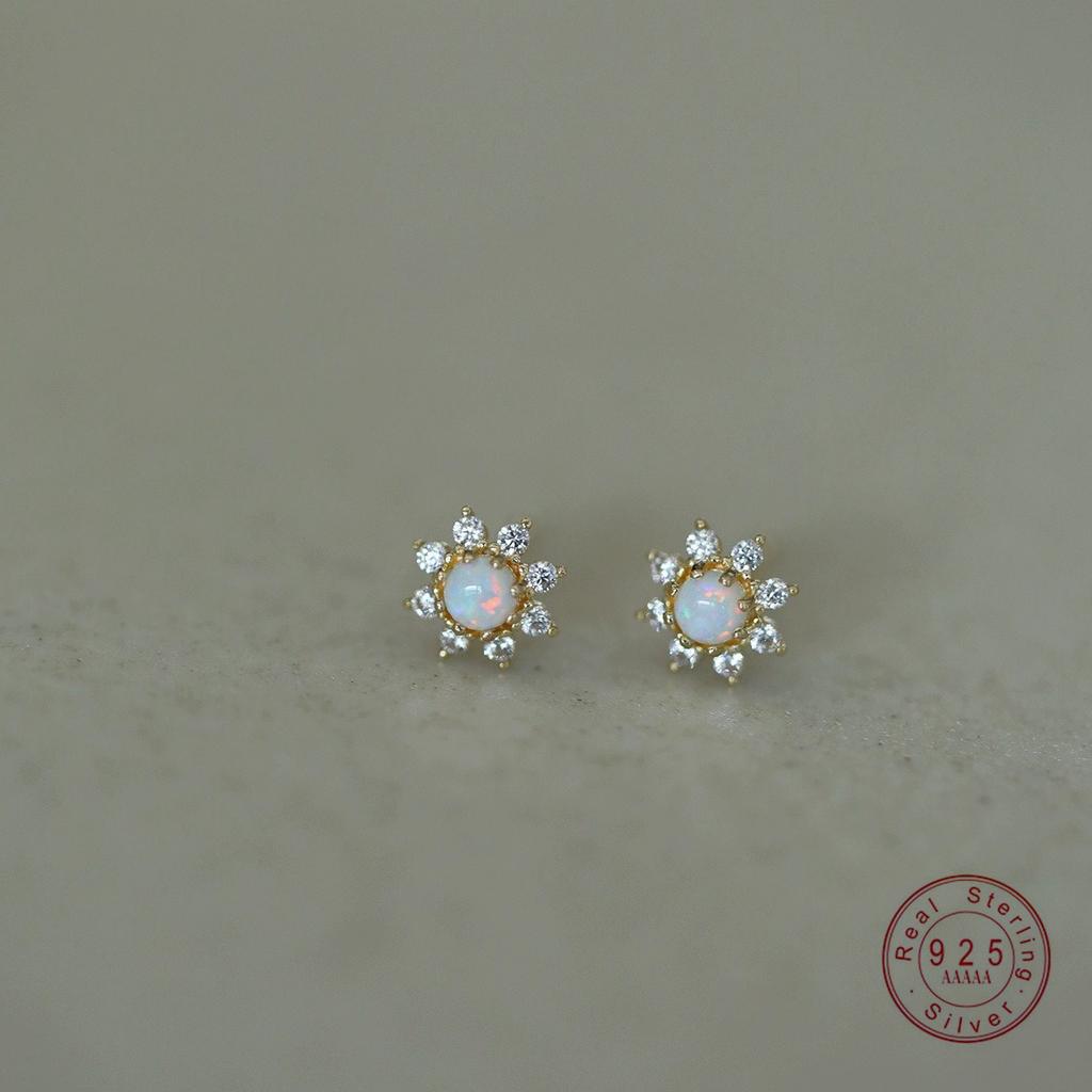 925 Sterling Silver Plating 14K Gold Imitation Opal Stone Zircon Geometric Earrings for Women Fashion High-quality Jewelry Gifts