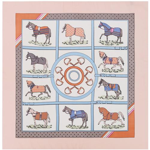 

[POBING] 100% Silk Square Scarf Women Brand Foulard NeckerChief High Quality Silk Horse Scarves Shawl Hijab Office Bandana