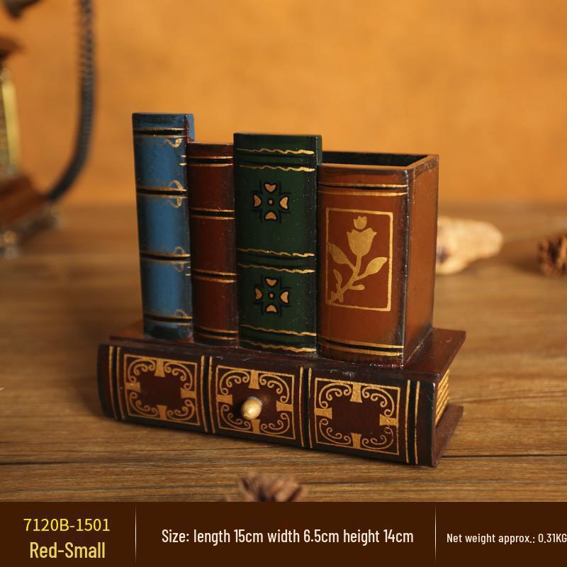 Europäischer Retro Holz Stifthalter Ornament für Kreatives Studium oder Bürodeko