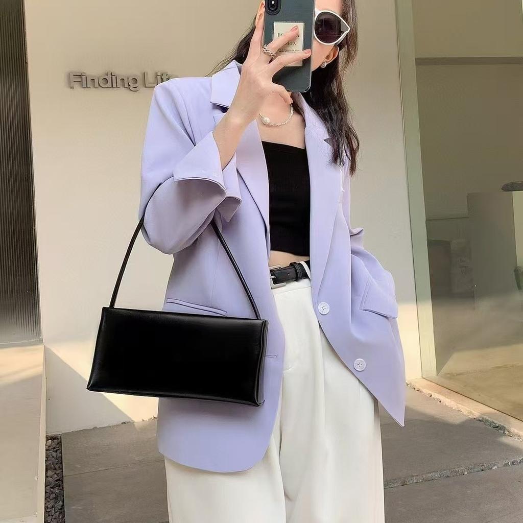 Red Baguette Leather Underarm Bag Female Niche Design High-grade One-shoulder Crossbody Bag Small Square