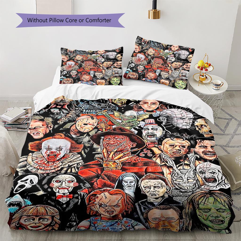 Horror Movie Pattern Bedding Quilt Set Quilt Cover Pillowcase Home Decoration Gift (1 * duvet cover + 2 * pillowcase, without core)