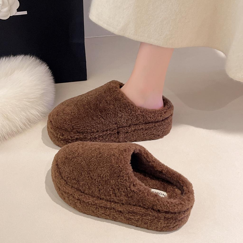 Korean Version of Lazy Fluffy Slippers for Women Wearing Ins2025 Autumn and Winter Warm Baotou Half Slippers Piled and Thickened
