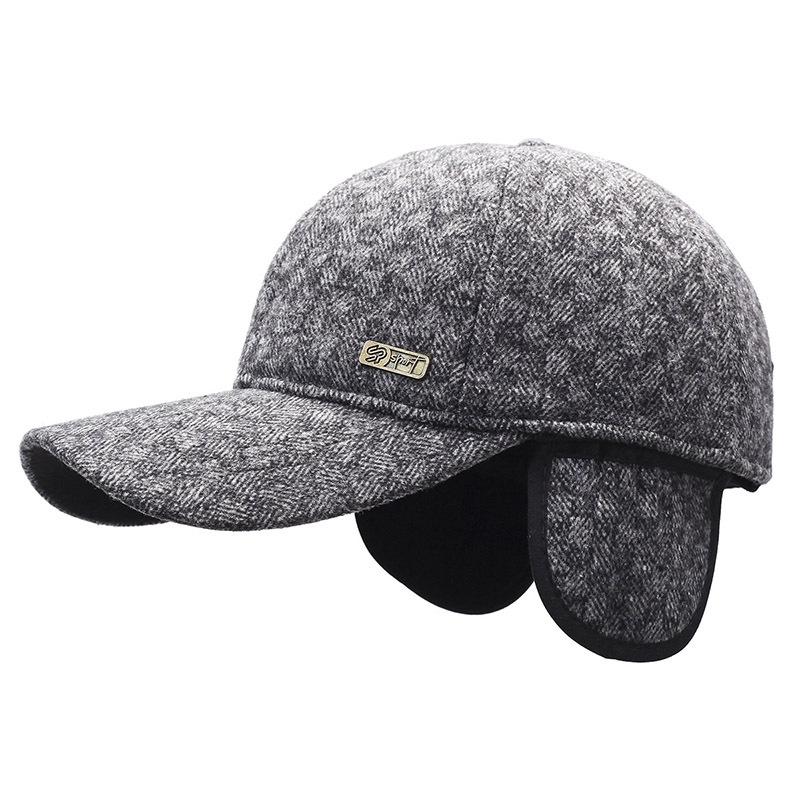 Autumn Winter Men's Middle-Aged and Elderly Warm Plaid Baseball Cap Ear Protection Old Man Peak Cap