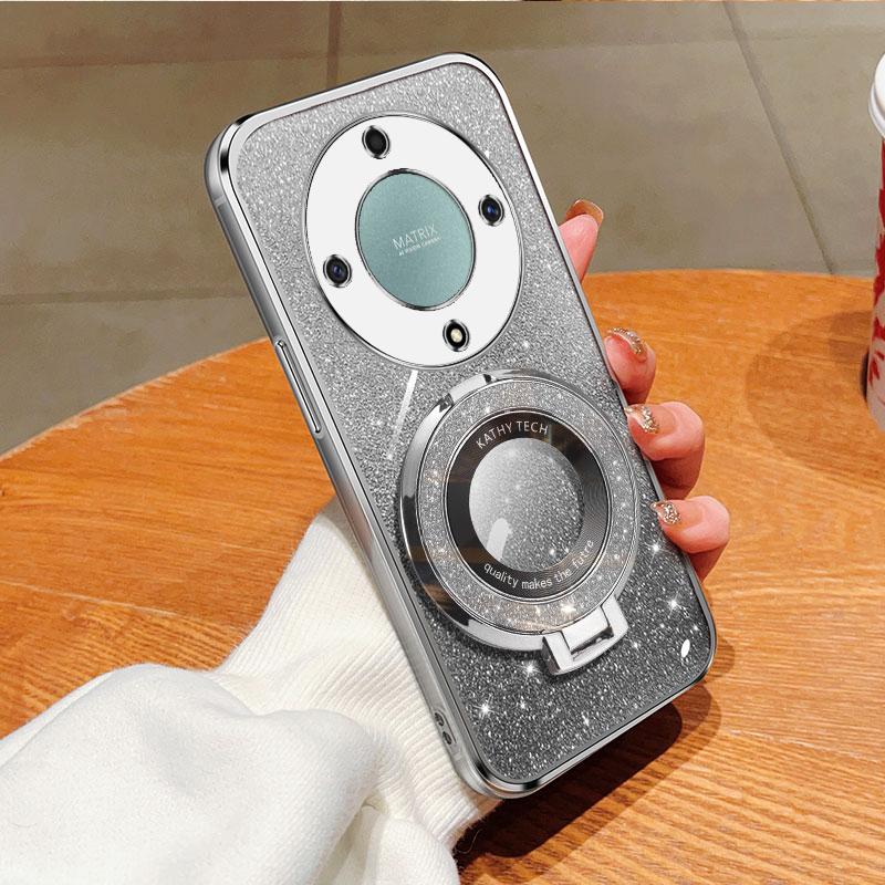 

Держатель для блестящего кольца, съемная блестящая наклейка, хромированный чехол из ТПУ с подставкой для Honor X8B X8A X7A Play3, противоударный защитный чехол For Honor X7A серый