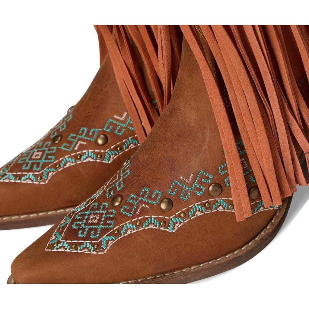 Cowboy Boots Embroidery Autumn and Winter New Knight Boots Large Size Fringed Thick Heel Rivet Western High Boots