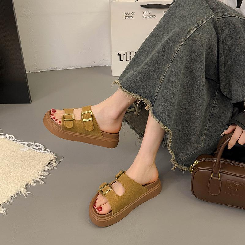 Thick bottom with skirt, cool slippers for women's summer wear 2025 new fashion Birkenstock super fire, stepping on shit, beach one-word drag