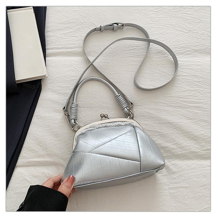 2025 новая сумка-клипса сумка-ракушка высококлассная сумка на плечо женская текстурная ретро женская сумка сумка-мессенджер серебряный