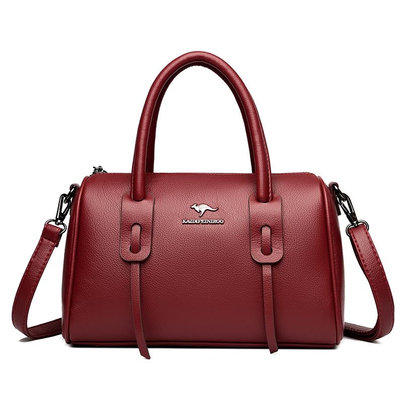 New Vintage Boston Leather Plutonium Large Capacity Women's Bags  Solid Color Female Fashion Shoulder Crossbody Bags
