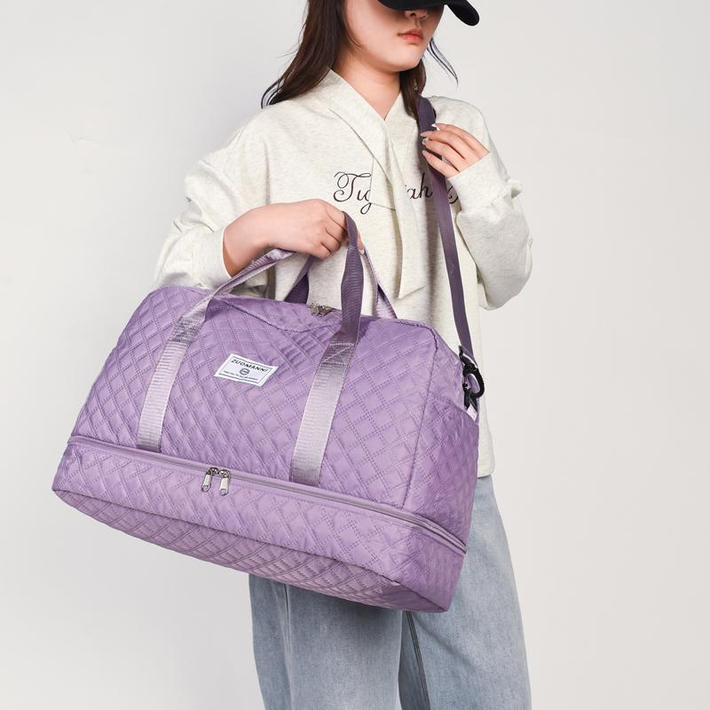 Resväska i nylon med rombmönster, stor kapacitet, sport-gymväska med separat skofack, bärbar weekendväska, övernattningsväska, kabinväska