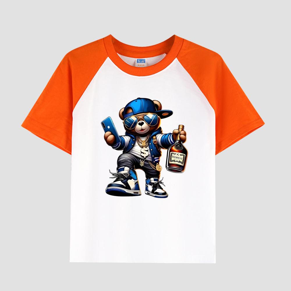 Boys' Casual Short Sleeve T-Shirt Featuring Sleeve Insert, Cotton Fabric, Kids' Fashionable Summer Top