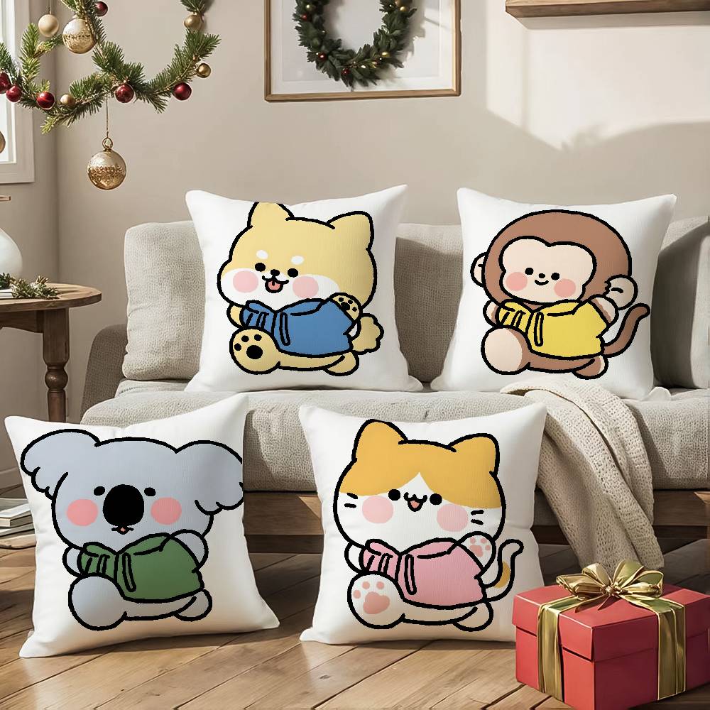 Small Animal Cartoon Happy Sports Pillow Case Comfort Sofa Bed Silky Elegant Invisible Zipper Decorative Cushion Cover