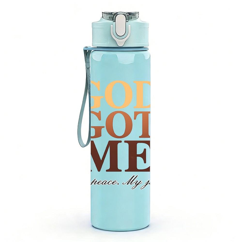 1PC God Got Me Retro Quote Print 750ml Color Plastic Sports Water Bottle Leakproof Flip Straw Lid Suitable for Sports Office Home Use