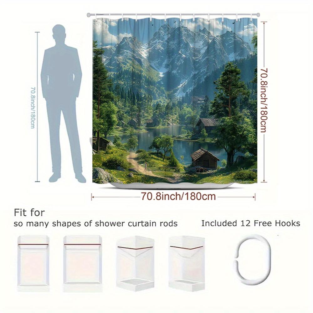1Pc Mountain Landscape Shower Curtain Natural Scenery Shower Curtain Polyester Fabric Bathroom Decoration Contains 12 Hooks 70.