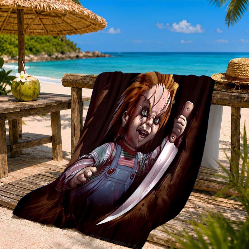Love And Horror Doll Pattern Beach Towel Microfiber Beach Towel, Lightweight and Quick-Dry, for Summer Travel, Swimming Pool Fan Birthday Gift