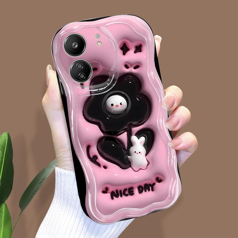 

Милый мультяшный узор, кремовая текстура, мягкий силиконовый чехол с волнистыми краями, чехол для телефона Xiaomi Redmi Redmi 13 чёрный