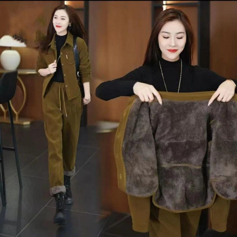 Maillard Women's Retro Corduroy Velvet Suit: Long-Sleeve Jacket with Two-Piece Set for Autumn/Winter 2023