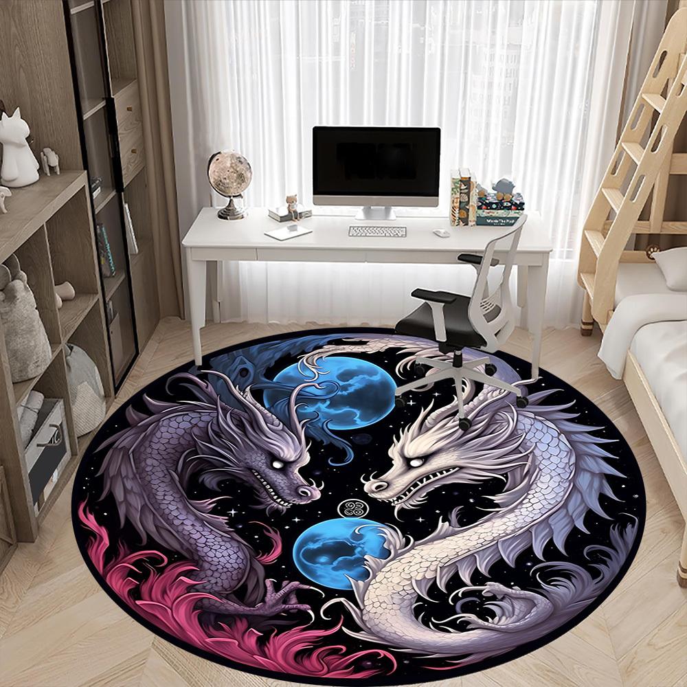 1pc Dragon Yin Yang Chair Carpet for Office, Round Non Slip Durable Large Size Office Carpet, Suitable for Office