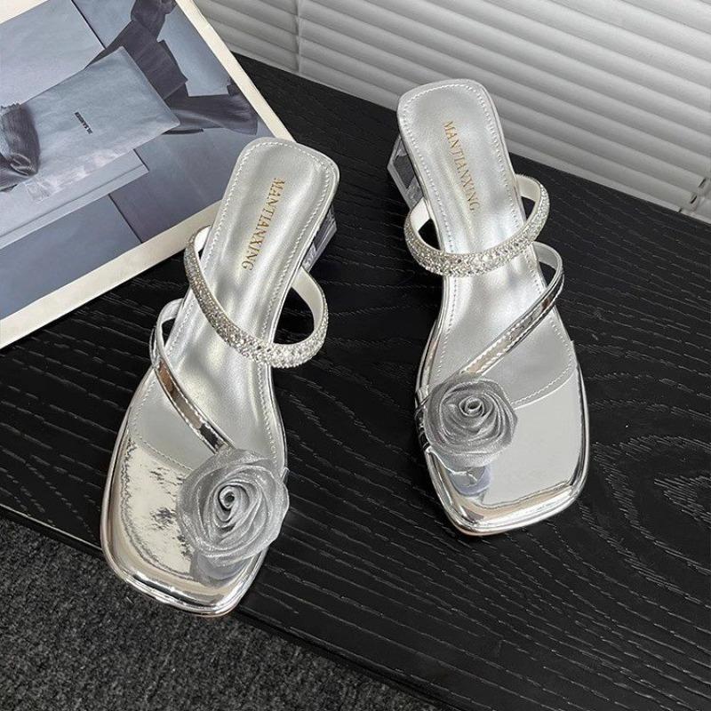 

New Style Slides Flip Flops Sandals Open Toe Woman Slippers High Up To 5cm Heel Summer Shoes for Women Crystals Zapatos Mujer 35