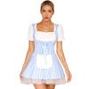 Womens Halloween Miss Muffet Cosplay Dress Front Lace Up Ruffle Apron Plaid Maid Dress Party Masquerade Costume