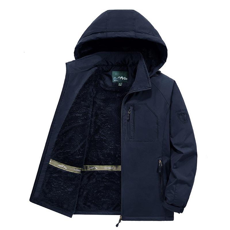 Hooded padded jacket winter outdoor lamb wool piled and thickened casual medium and old large size jacket tooling jacket men