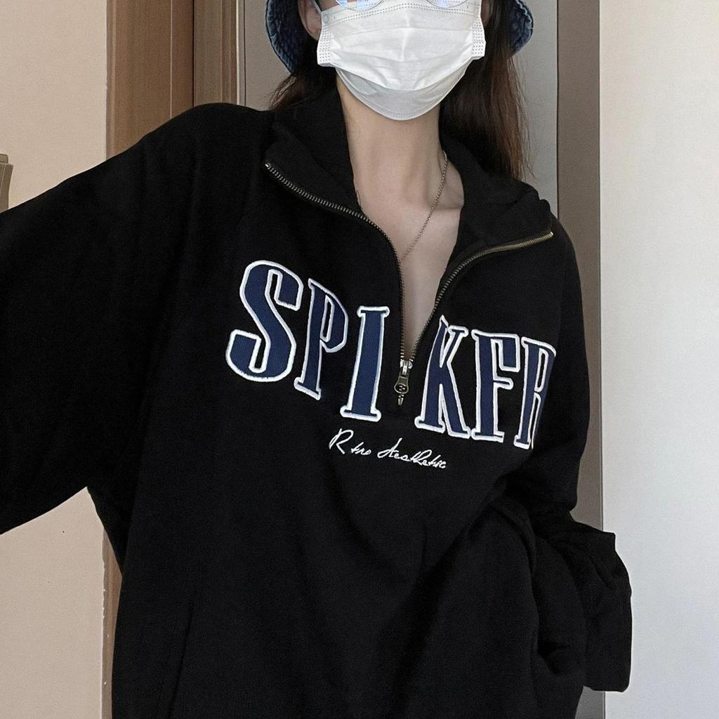 Women Long Sleeve V Neck Loose Pullovers Female Tops Solid Color Sweatshirts