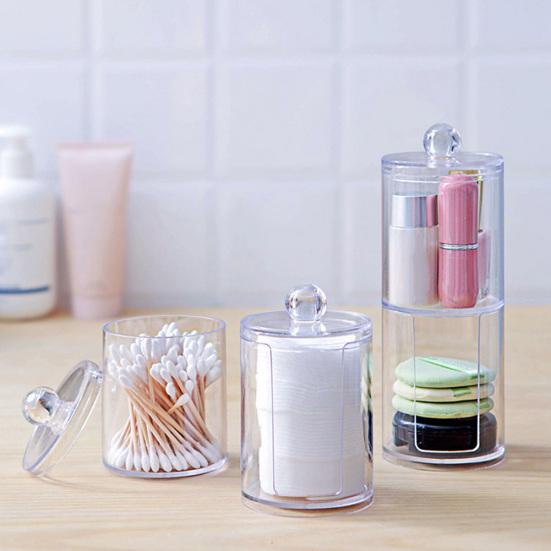 

Single/Double Layer Storage Box Holder Clear Cotton Swabs Pad Cosmetic Organizer